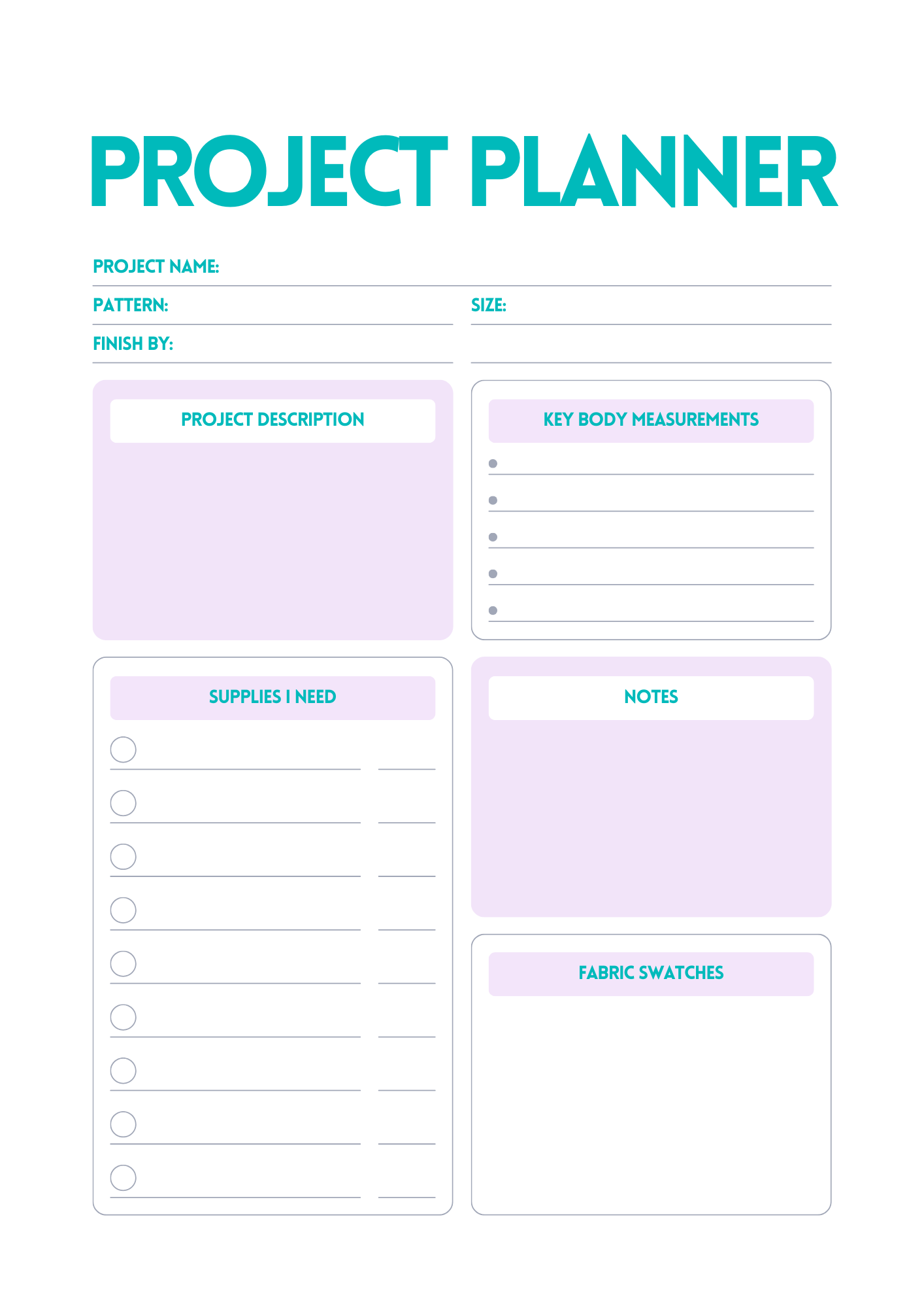 Free Sewing Project Planner