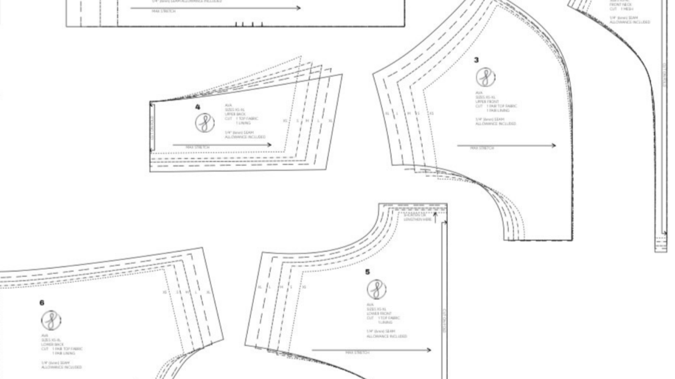 Technical drawing of a garment pattern on a white background