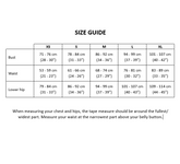 Size guide chart for clothing measurements on a white background