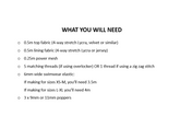 List of materials needed for a sewing project on a white background